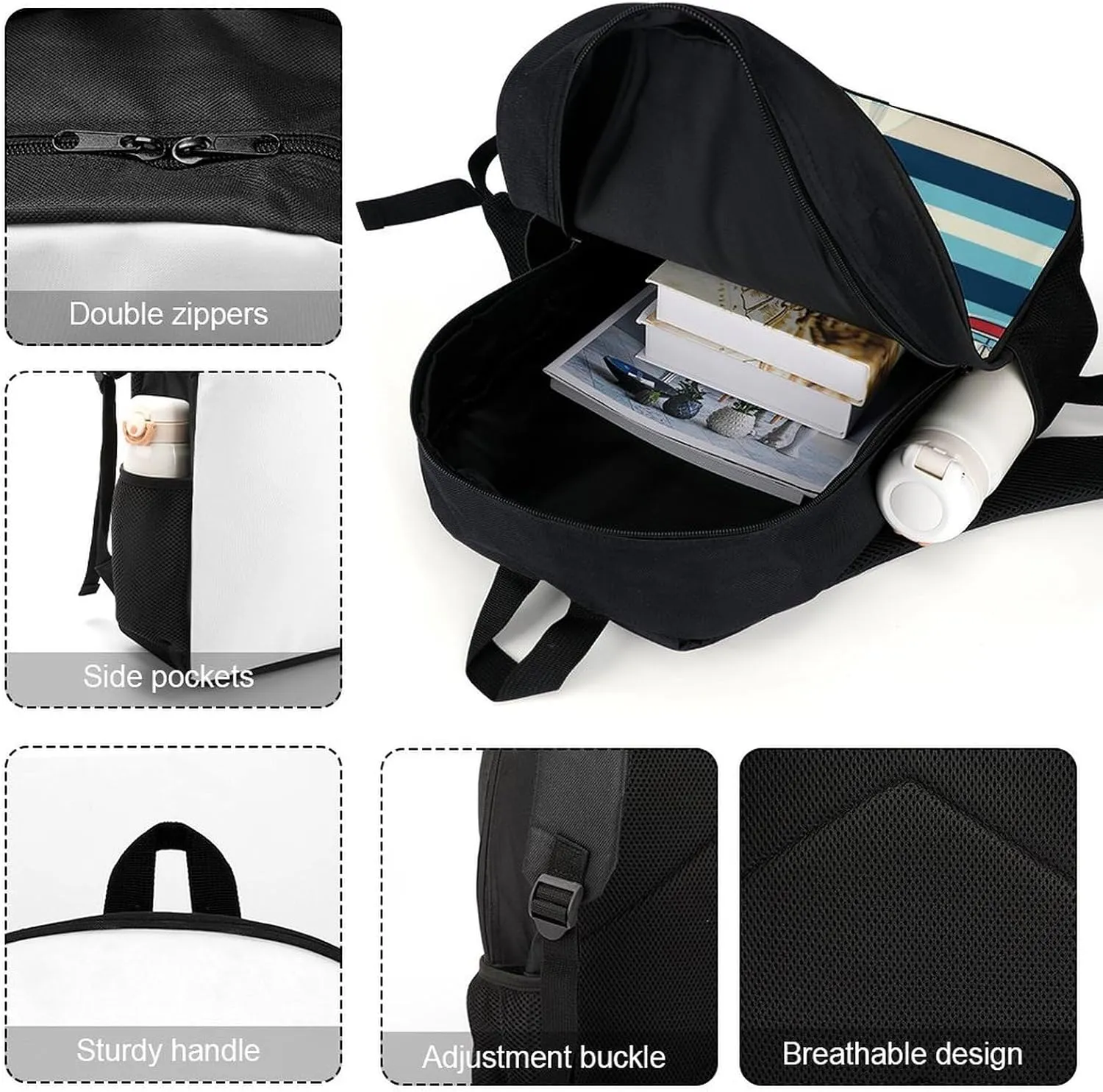 Laptop Backpack for Men 17 Inch Cute Nautical Stripes Work Casual Backpack Lightweight Travel Shoulder Bag