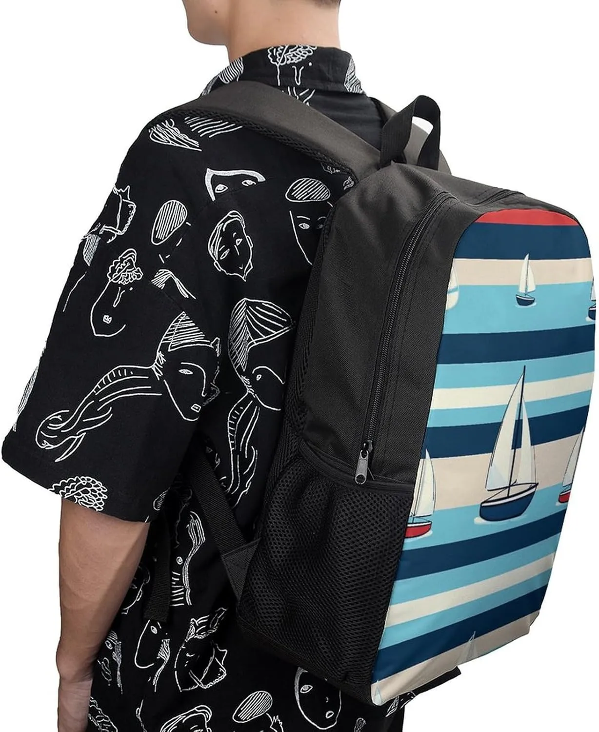 Laptop Backpack for Men 17 Inch Cute Nautical Stripes Work Casual Backpack Lightweight Travel Shoulder Bag