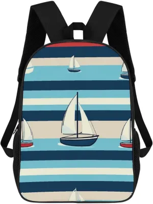 Laptop Backpack for Men 17 Inch Cute Nautical Stripes Work Casual Backpack Lightweight Travel Shoulder Bag