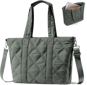 Laptop Tote for Women, Travel Shoulder Bag with Laptop Compartment, Quilted Purse for Travel, Gym