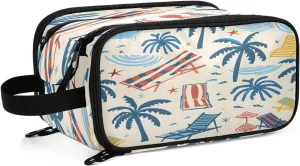 Large Capacity Travel Cosmetic Bag for Women Beach Pattern Travel Portable Cosmetic Pouch With Handle and Divider Flat Lay Bag Organizer Toiletry Bag Makeup Box for Skincare Cosmetics