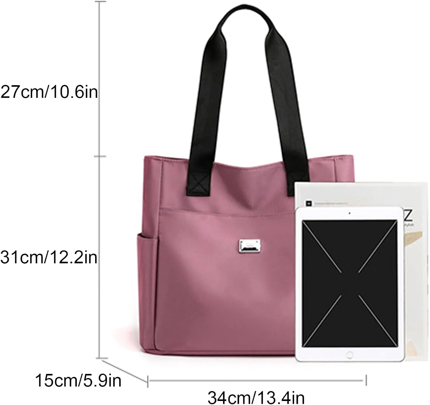Large Capacity Water Repellent Multi Pocket Nylon Shoulder Bag with Zipper, Nylon Tote Bags Nurse Bag Handbag for Work Travel
