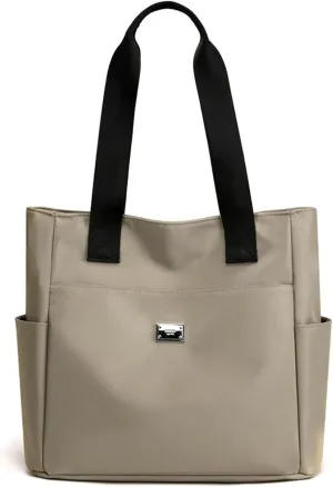 Large Capacity Water Repellent Multi Pocket Nylon Shoulder Bag with Zipper, Nylon Tote Bags Nurse Bag Handbag for Work Travel