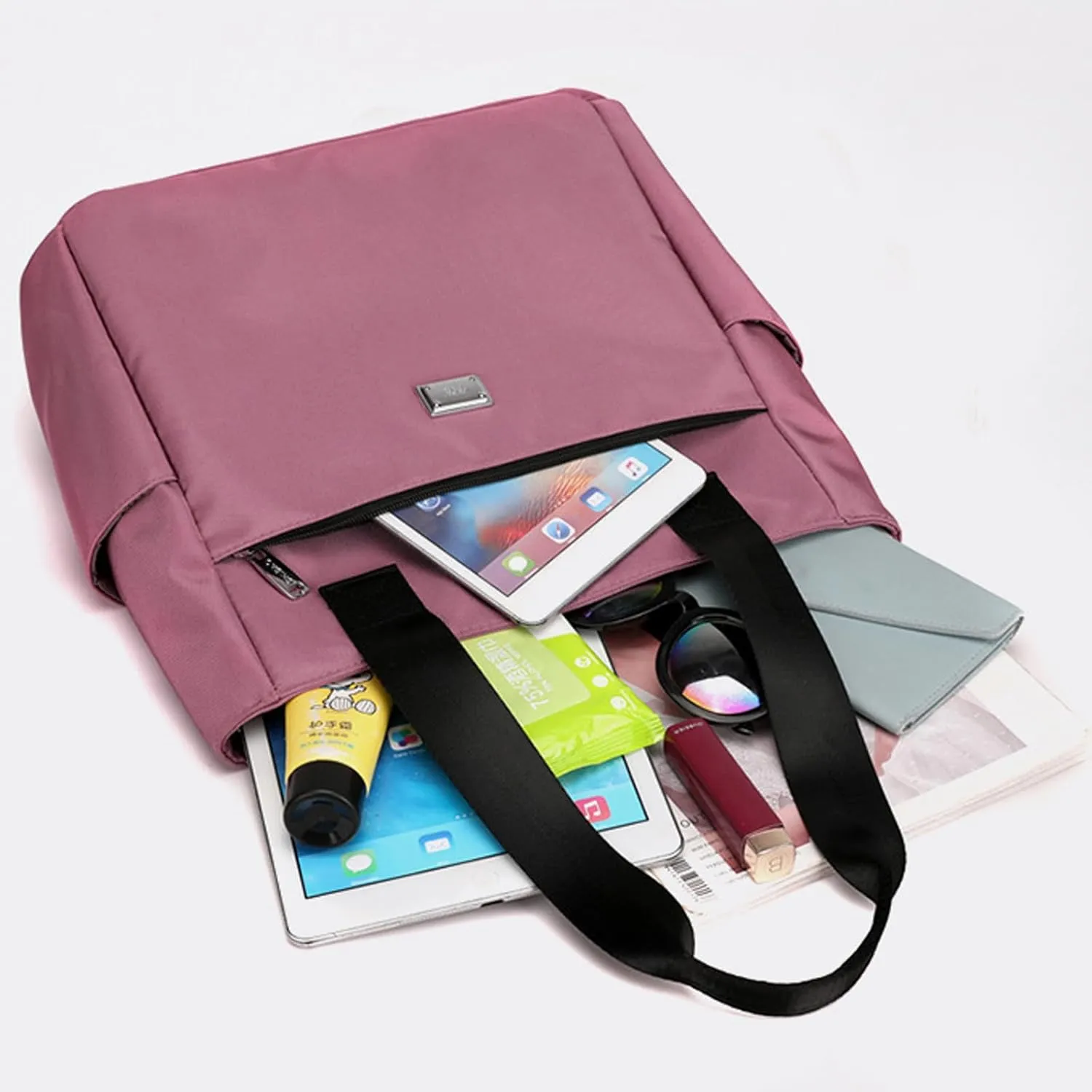 Large Capacity Water Repellent Multi Pocket Nylon Shoulder Bag with Zipper, Nylon Tote Bags Nurse Bag Handbag for Work Travel