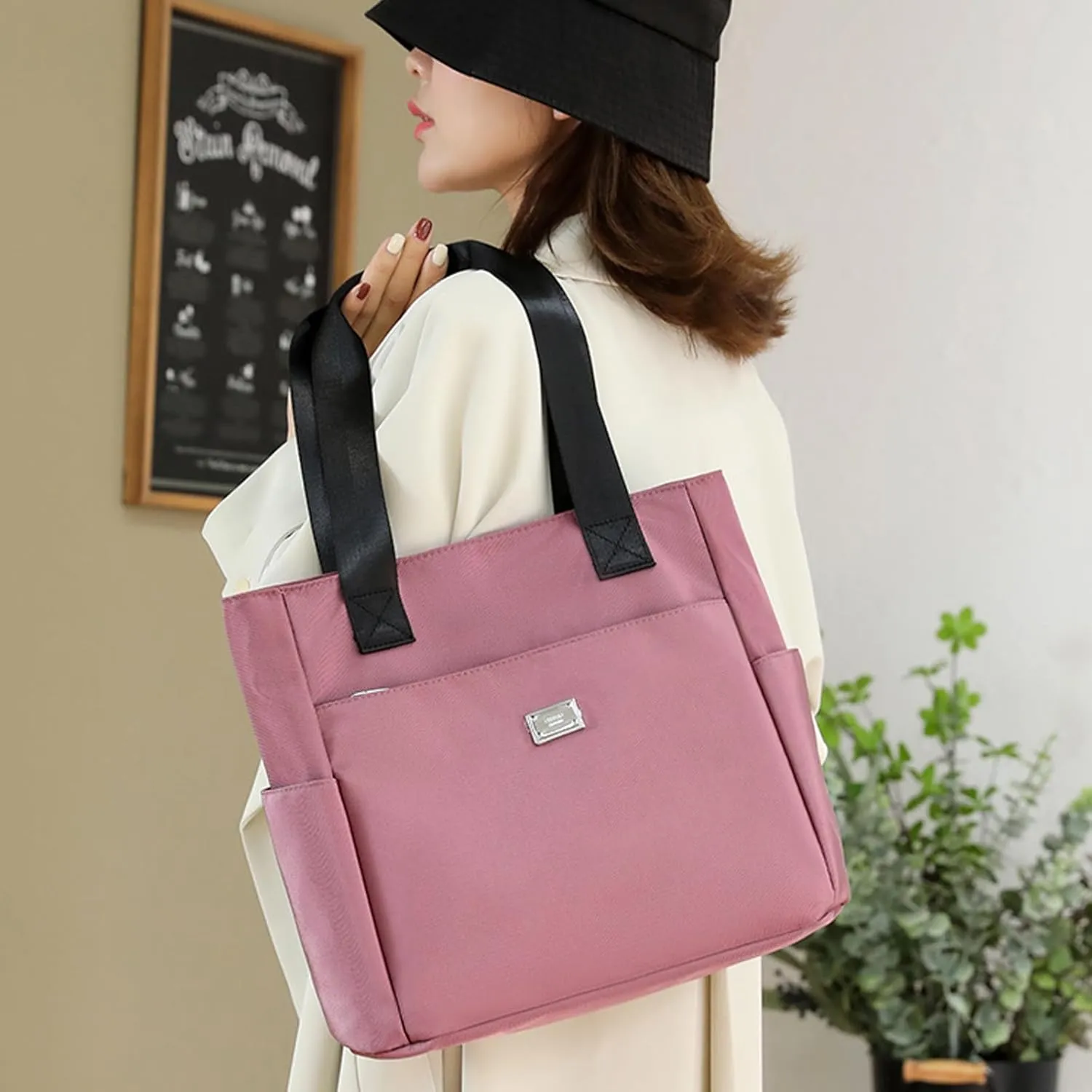 Large Capacity Water Repellent Multi Pocket Nylon Shoulder Bag with Zipper, Nylon Tote Bags Nurse Bag Handbag for Work Travel