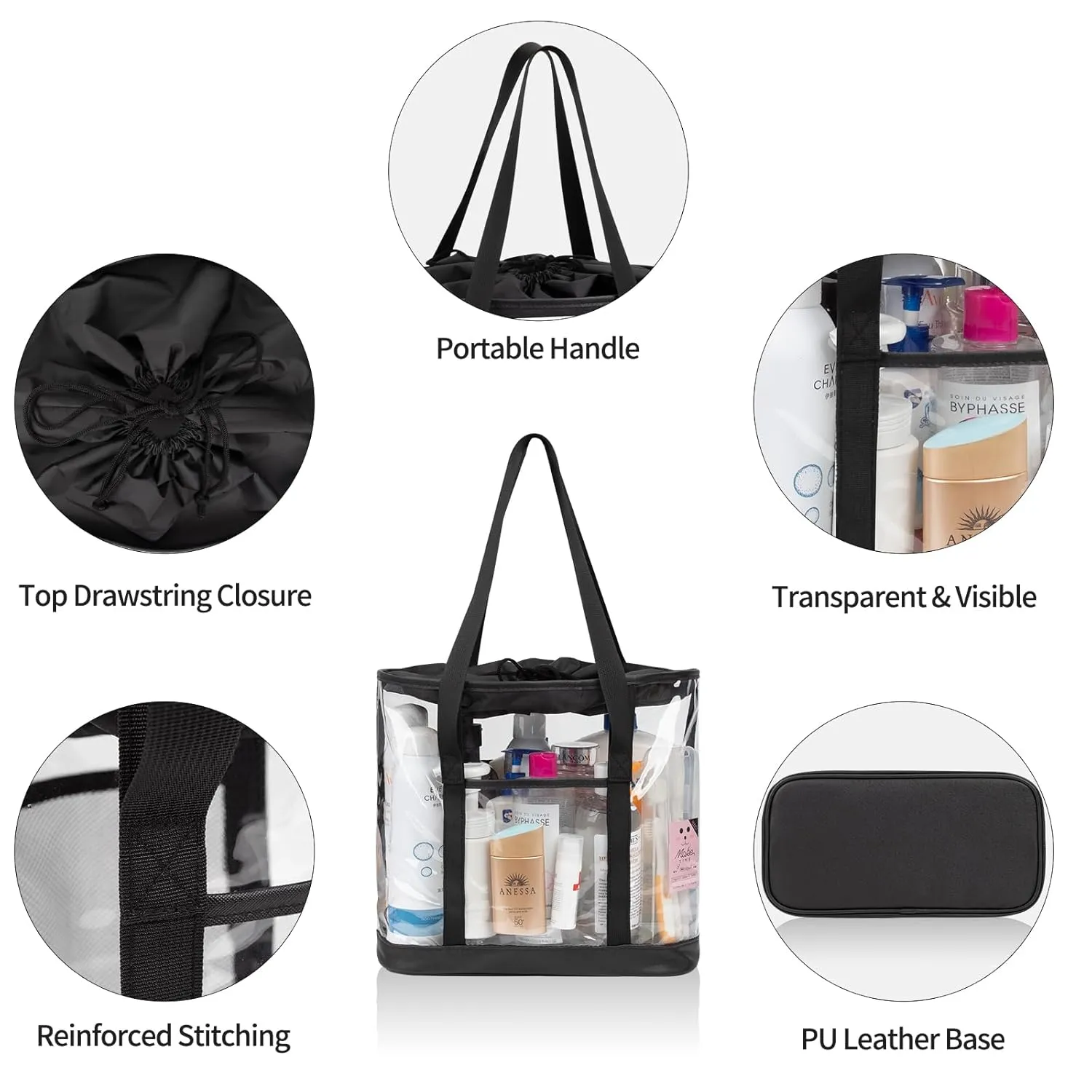 Large Clear Toiletry Bag, Travel Toiletry Bag for Women Men, Waterproof Clear Tote Bag, Transparent Makeup Bag Cosmetic Organizer Portable Bath Shower Bag for Bathroom, Gym, Beach, Swimming, Traveling