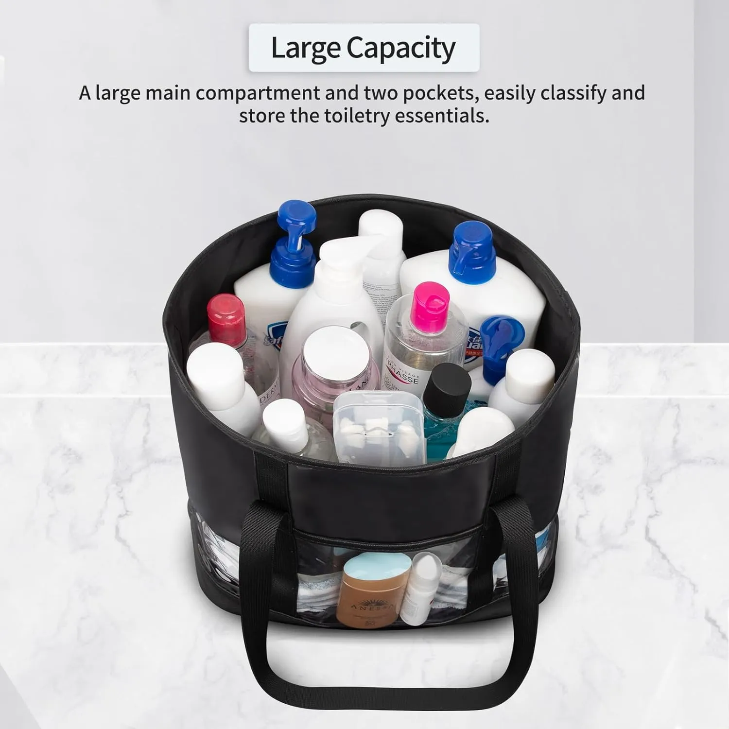 Large Clear Toiletry Bag, Travel Toiletry Bag for Women Men, Waterproof Clear Tote Bag, Transparent Makeup Bag Cosmetic Organizer Portable Bath Shower Bag for Bathroom, Gym, Beach, Swimming, Traveling