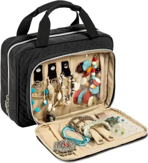 Large Hanging Travel Cosmetic Bag For Women With Jewelry Compartment - Versatile Toiletry And Cosmetic Makeup Organizer With Many Pockets (black)