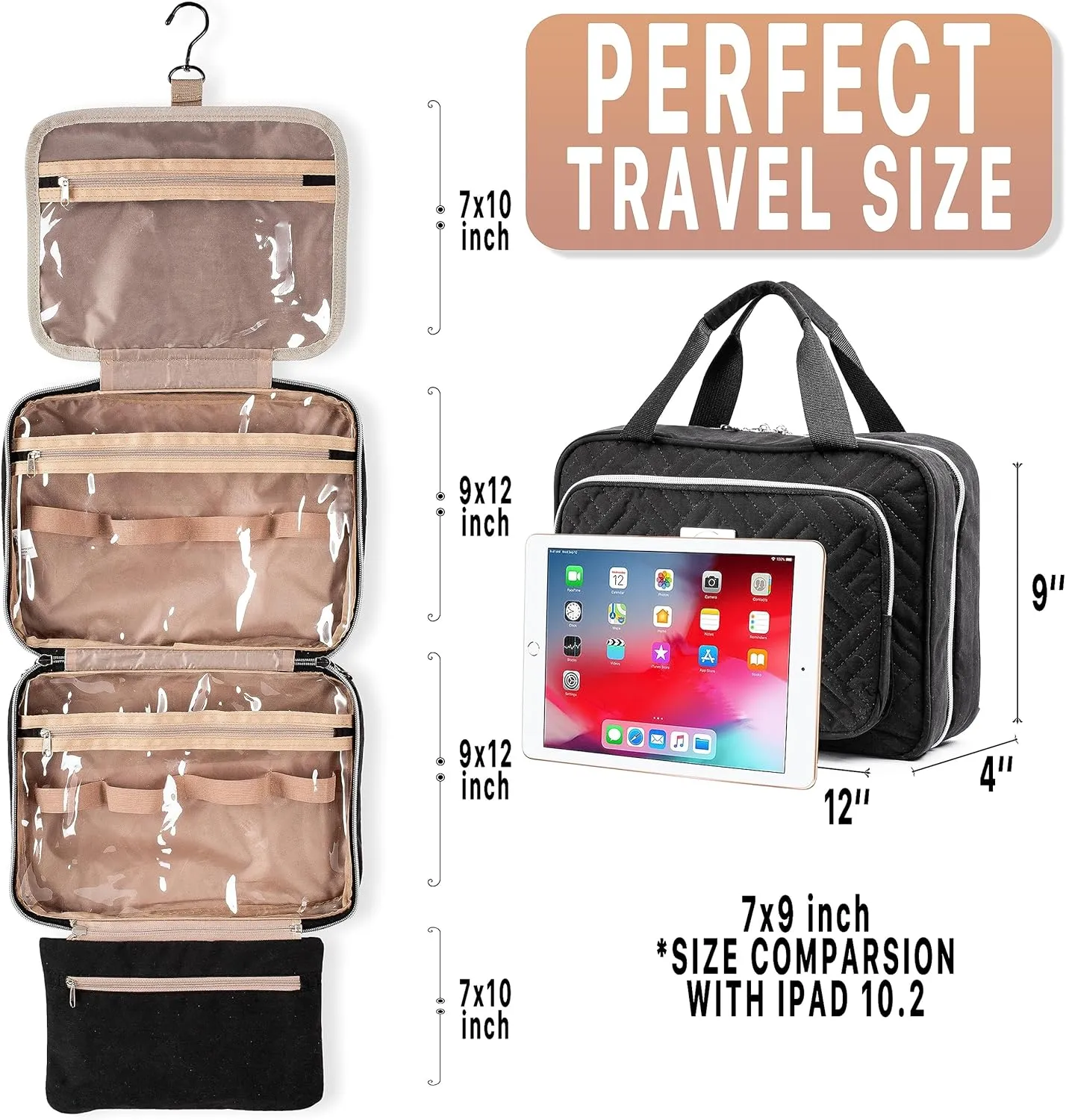 Large Hanging Travel Cosmetic Bag For Women With Jewelry Compartment - Versatile Toiletry And Cosmetic Makeup Organizer With Many Pockets (black)
