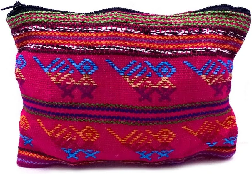 Large Multicolored Tribal Pattern Woven Lightweight Coin Purse Zipper Pouch - Womens Fashion Handmade Bags Boho Travel Accessories (Hot Pink)