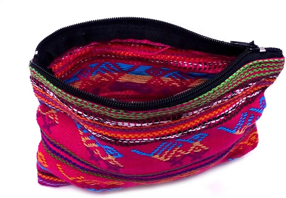 Large Multicolored Tribal Pattern Woven Lightweight Coin Purse Zipper Pouch - Womens Fashion Handmade Bags Boho Travel Accessories (Hot Pink)
