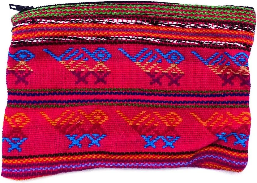 Large Multicolored Tribal Pattern Woven Lightweight Coin Purse Zipper Pouch - Womens Fashion Handmade Bags Boho Travel Accessories (Hot Pink)