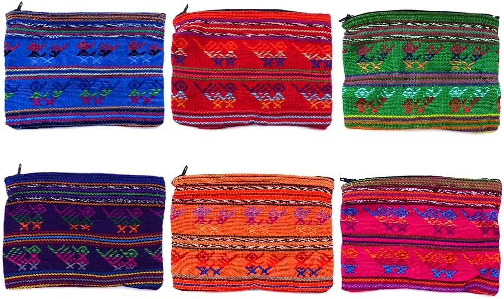 Large Multicolored Tribal Pattern Woven Lightweight Coin Purse Zipper Pouch - Womens Fashion Handmade Bags Boho Travel Accessories (Hot Pink)