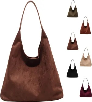 Large Suede Slouchy Bag, Brown Suede Purse Tote Bag for Women, Leather Hobo Bags Handbag Satchel for Work Travel Shopping