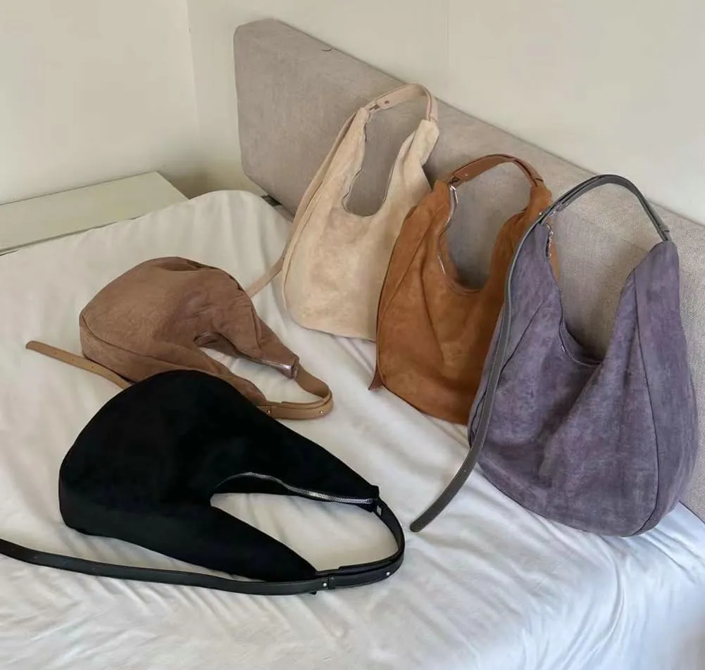 Large Suede Slouchy Tote Bag for Women Shoulder Bag Crescent Crossbody Bag Travel Purse with Adjustable Strap