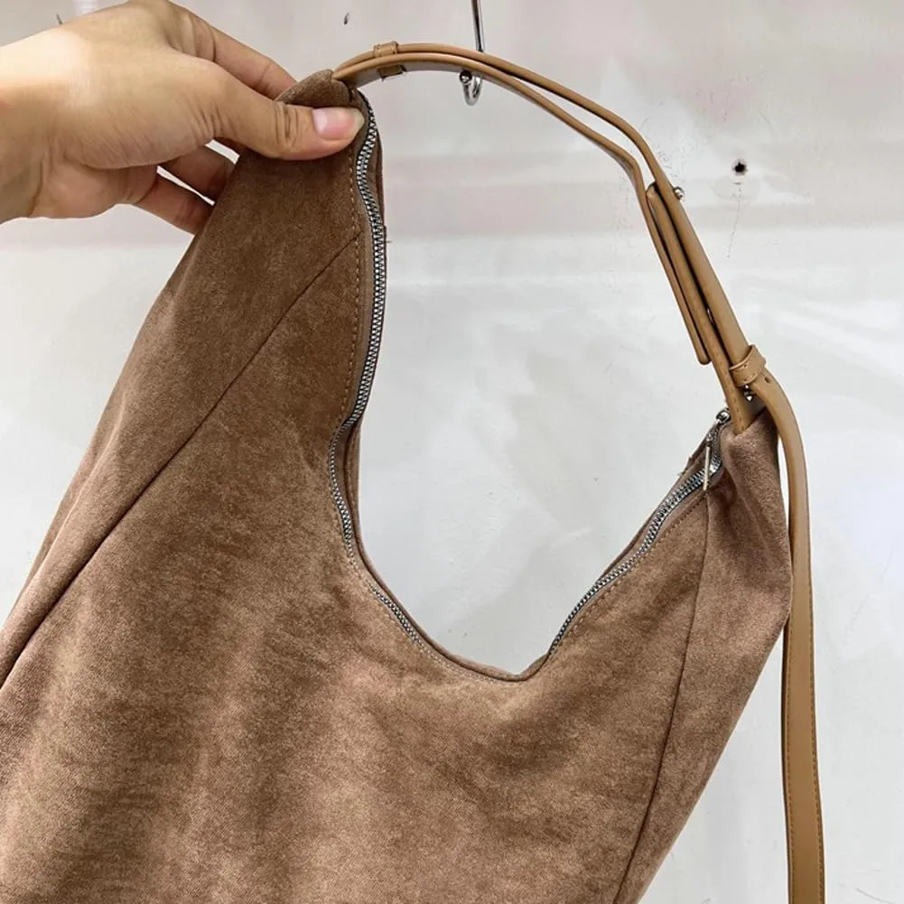 Large Suede Slouchy Tote Bag for Women Shoulder Bag Crescent Crossbody Bag Travel Purse with Adjustable Strap