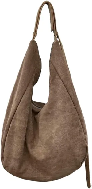 Large Suede Slouchy Tote Bag for Women Shoulder Bag Crescent Crossbody Bag Travel Purse with Adjustable Strap