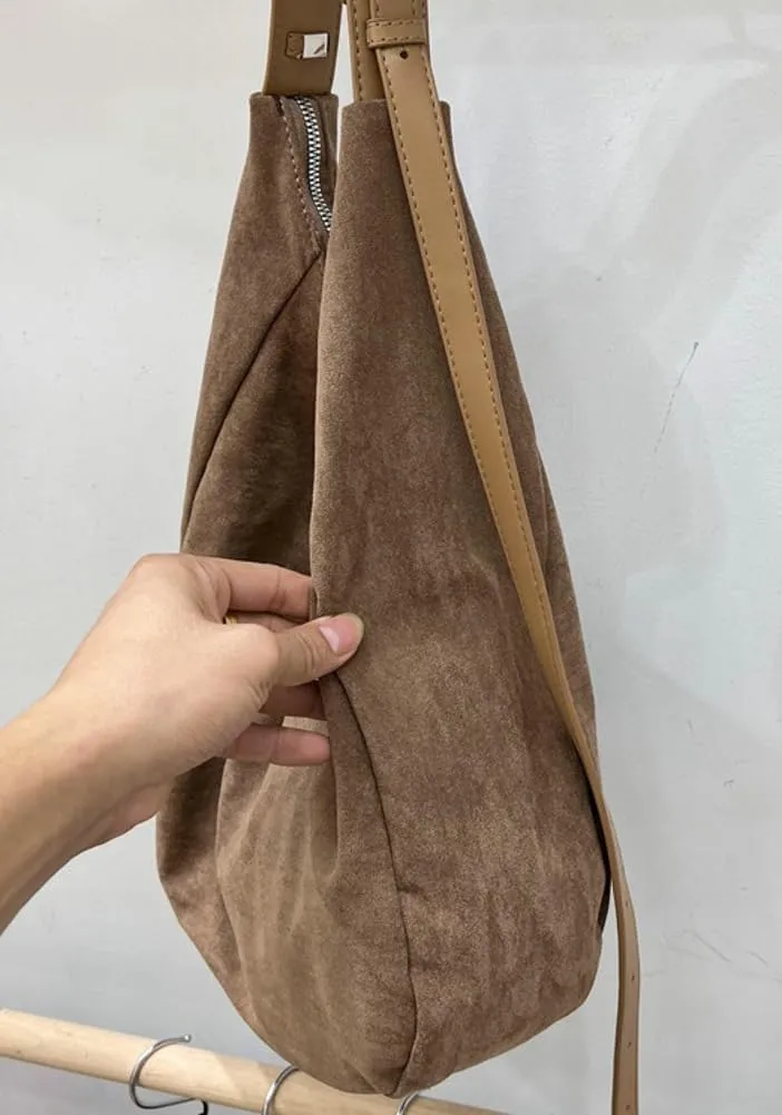 Large Suede Slouchy Tote Bag for Women Shoulder Bag Crescent Crossbody Bag Travel Purse with Adjustable Strap