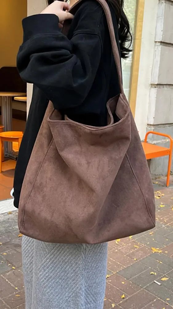 Large Suede Tote Bag For Women Slouchy Shoulder Bags Suede Purses Women’s Satchel Bag Work Handbag Crescent Bag Travel Winter