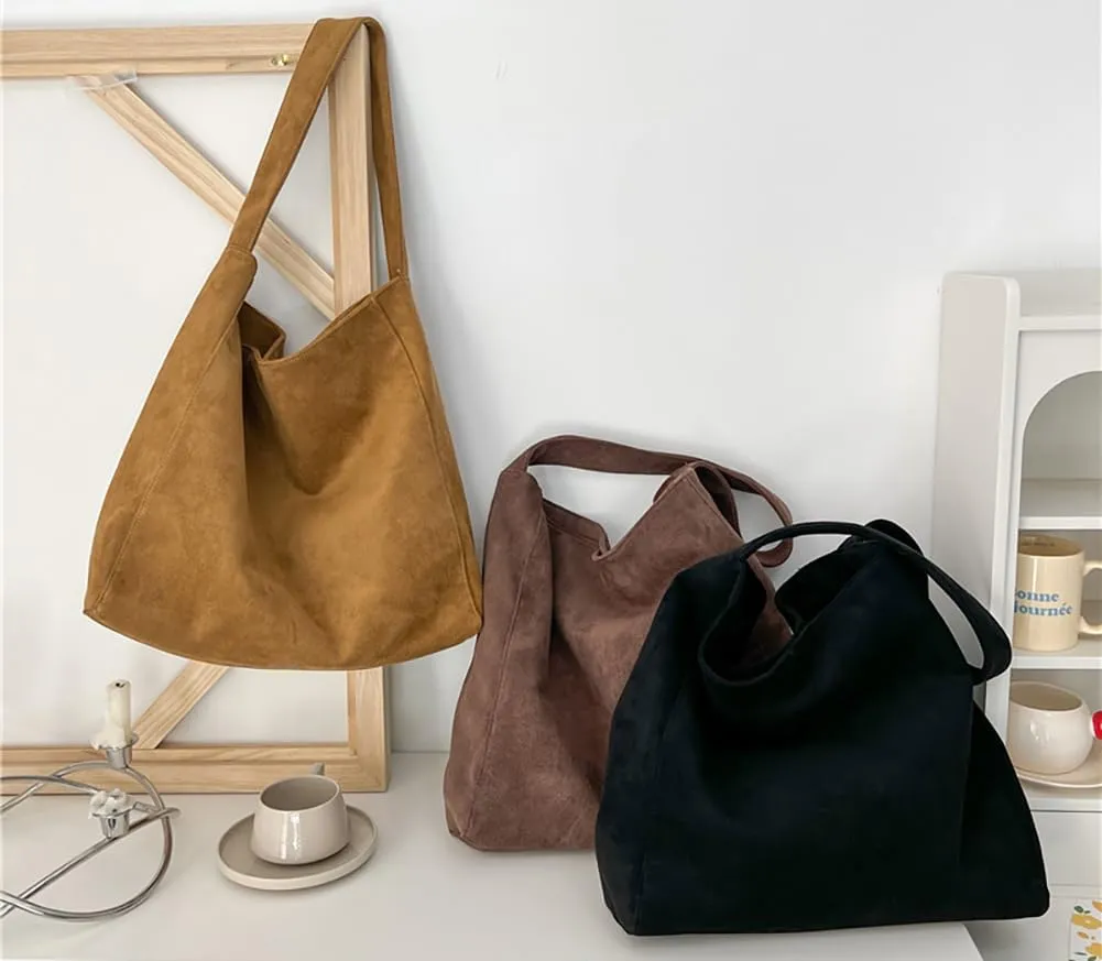 Large Suede Tote Bag For Women Slouchy Shoulder Bags Suede Purses Women’s Satchel Bag Work Handbag Crescent Bag Travel Winter