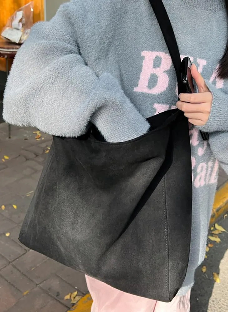 Large Suede Tote Bag For Women Slouchy Shoulder Bags Suede Purses Women’s Satchel Bag Work Handbag Crescent Bag Travel Winter