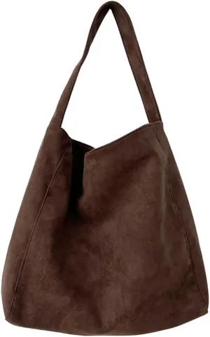 Large Suede Tote Bag For Women Slouchy Shoulder Bags Suede Purses Women’s Satchel Bag Work Handbag Crescent Bag Travel Winter