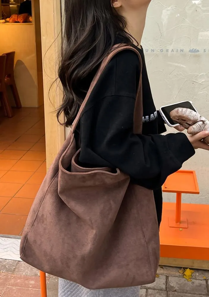 Large Suede Tote Bag For Women Slouchy Shoulder Bags Suede Purses Women’s Satchel Bag Work Handbag Crescent Bag Travel Winter