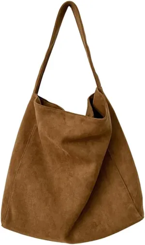 Large Suede Tote Bag For Women Slouchy Shoulder Bags Suede Purses Women’s Satchel Bag Work Handbag Crescent Bag Travel Winter