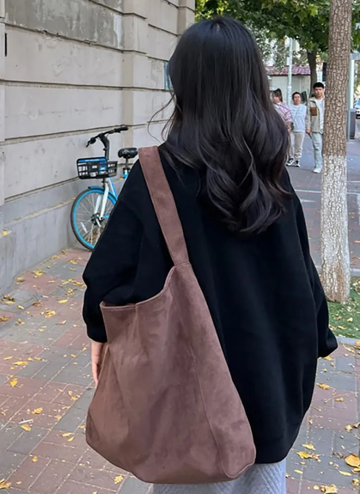 Large Suede Tote Bag For Women Slouchy Shoulder Bags Suede Purses Women’s Satchel Bag Work Handbag Crescent Bag Travel Winter
