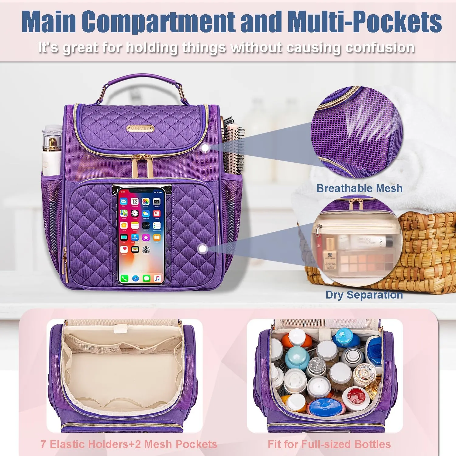 Large Toiletry Bag for Women Men,Portable Shower Caddy For College Dorms,Gym Shower Bag for Women, Quick Dry Hanging Toiletry Bag Bathroom Accessories Bag for Traveling, Camping Essentials