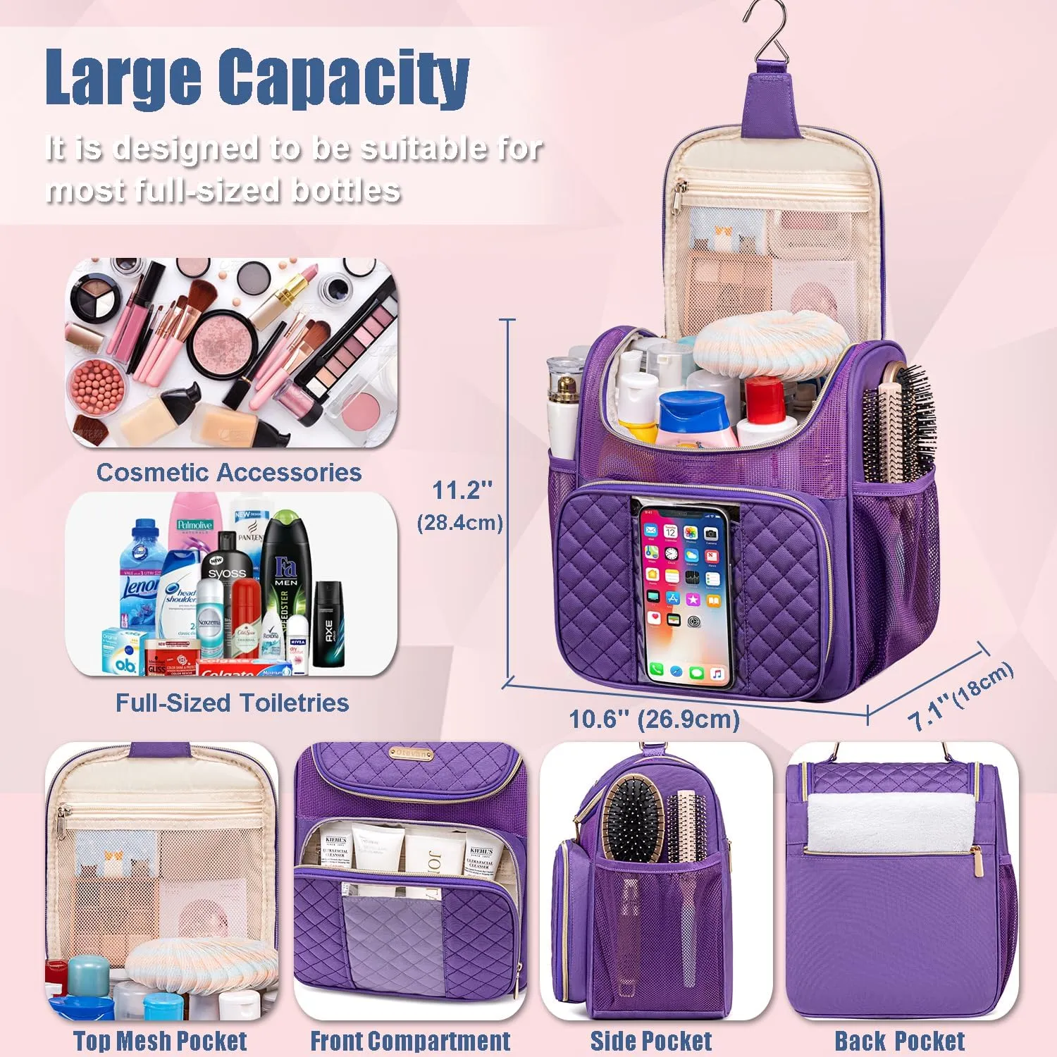 Large Toiletry Bag for Women Men,Portable Shower Caddy For College Dorms,Gym Shower Bag for Women, Quick Dry Hanging Toiletry Bag Bathroom Accessories Bag for Traveling, Camping Essentials