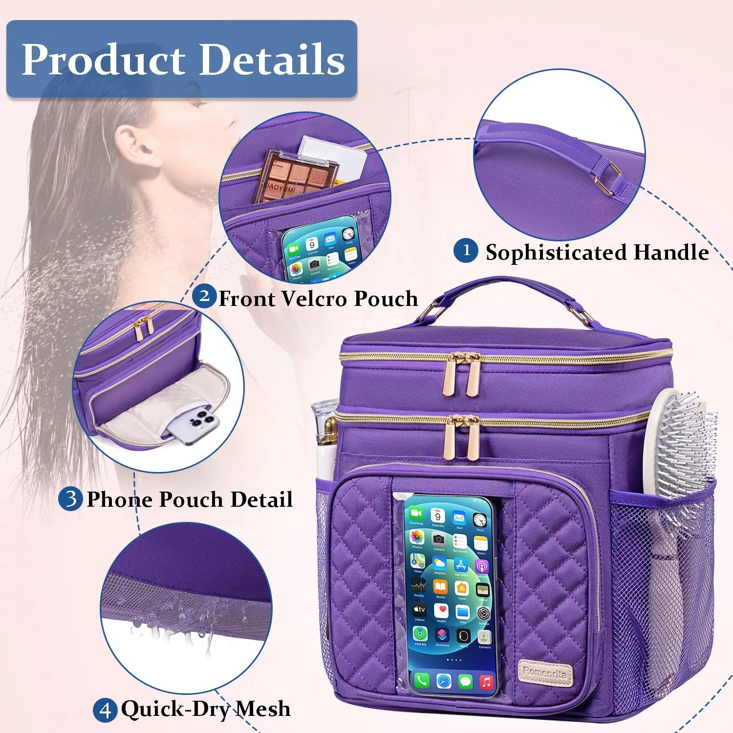 Large Toiletry Bag for Women Men,Waterproof Portable Shower Caddy for College Dorm,Bathroom Bag, Quick Dry Shower Bag Hanging Toiletry Bags for For Full Sized Toiletries And Cosmetics
