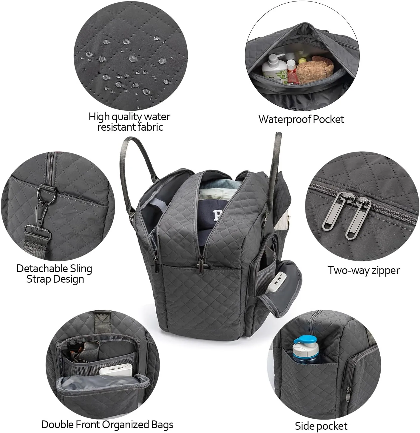 Large Travel Duffle Bag, Carry on Weekender Overnight Bag for Women, Gym Duffel Bag with Wet Pocket & Shoes Bag, Hospital Bags for Labor and Delivery, Grey