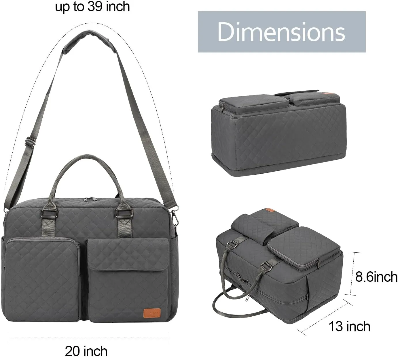 Large Travel Duffle Bag, Carry on Weekender Overnight Bag for Women, Gym Duffel Bag with Wet Pocket & Shoes Bag, Hospital Bags for Labor and Delivery, Grey