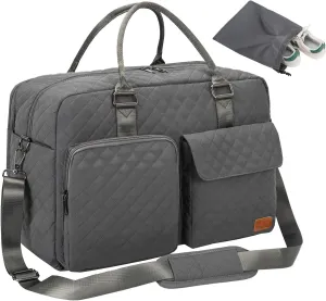 Large Travel Duffle Bag, Carry on Weekender Overnight Bag for Women, Gym Duffel Bag with Wet Pocket & Shoes Bag, Hospital Bags for Labor and Delivery, Grey