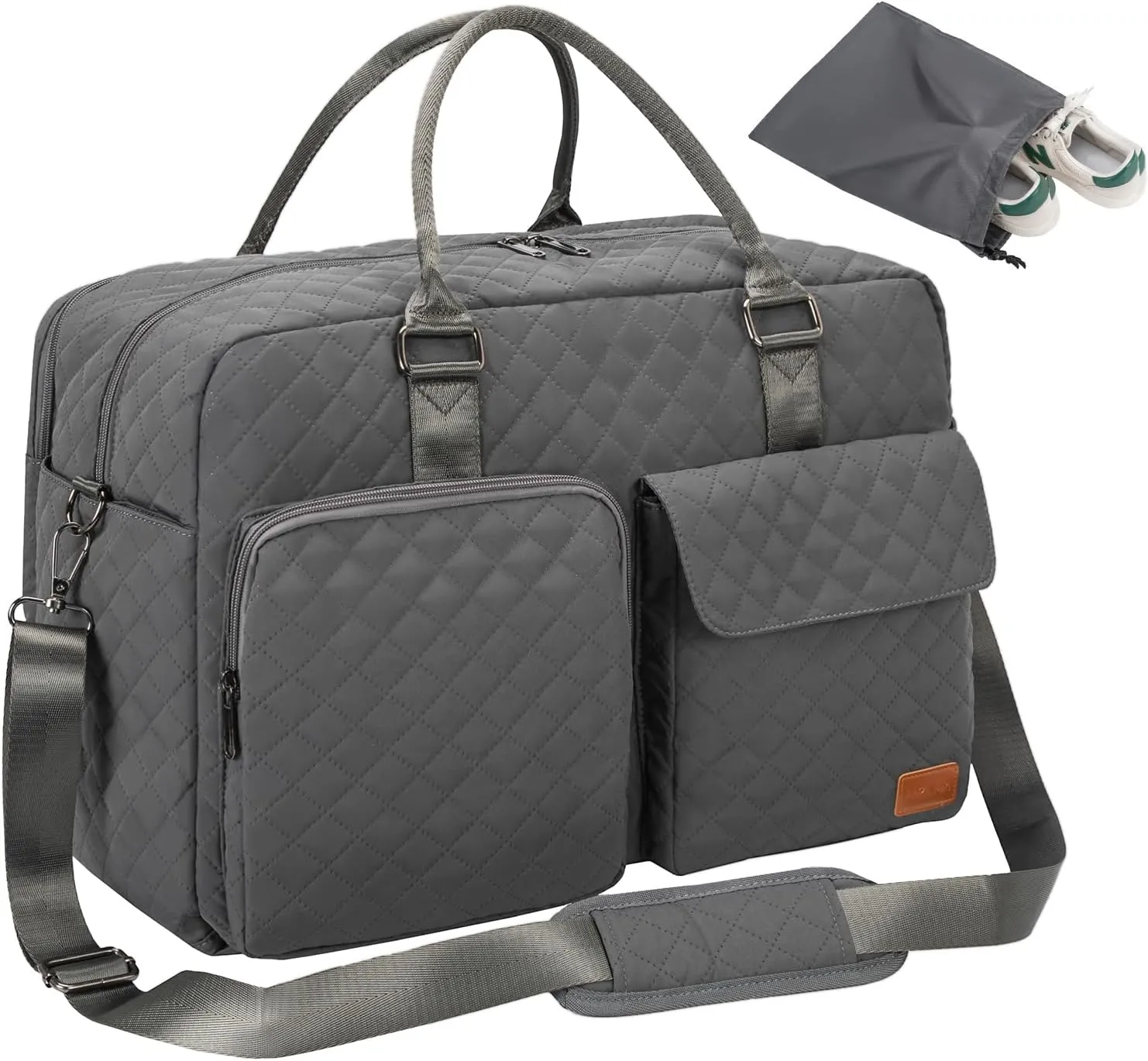 Large Travel Duffle Bag, Carry on Weekender Overnight Bag for Women, Gym Duffel Bag with Wet Pocket & Shoes Bag, Hospital Bags for Labor and Delivery, Grey