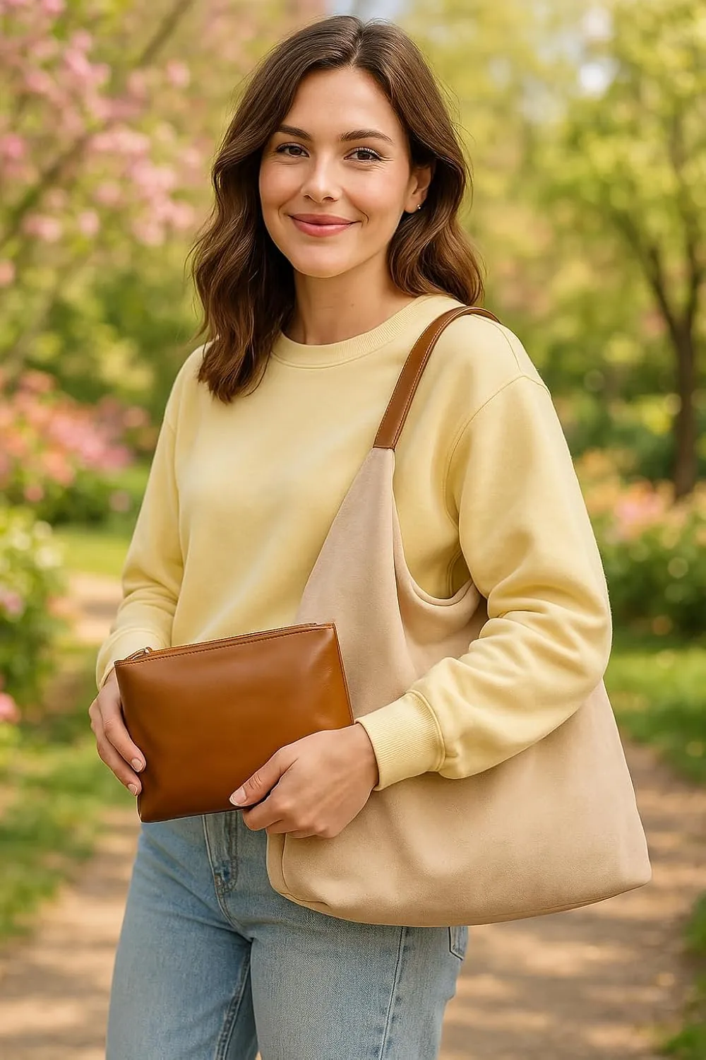 Large Work Tote Bags for Women, 2025 Boho Slouchy Suede Purses Handbags