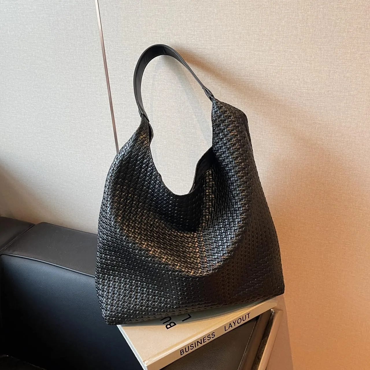 Large Woven Tote Bag for Women Top-handle Shoulder Bag Hobo Bags Soft Vegan Trendy Handbag Purse Lightweight Underarm