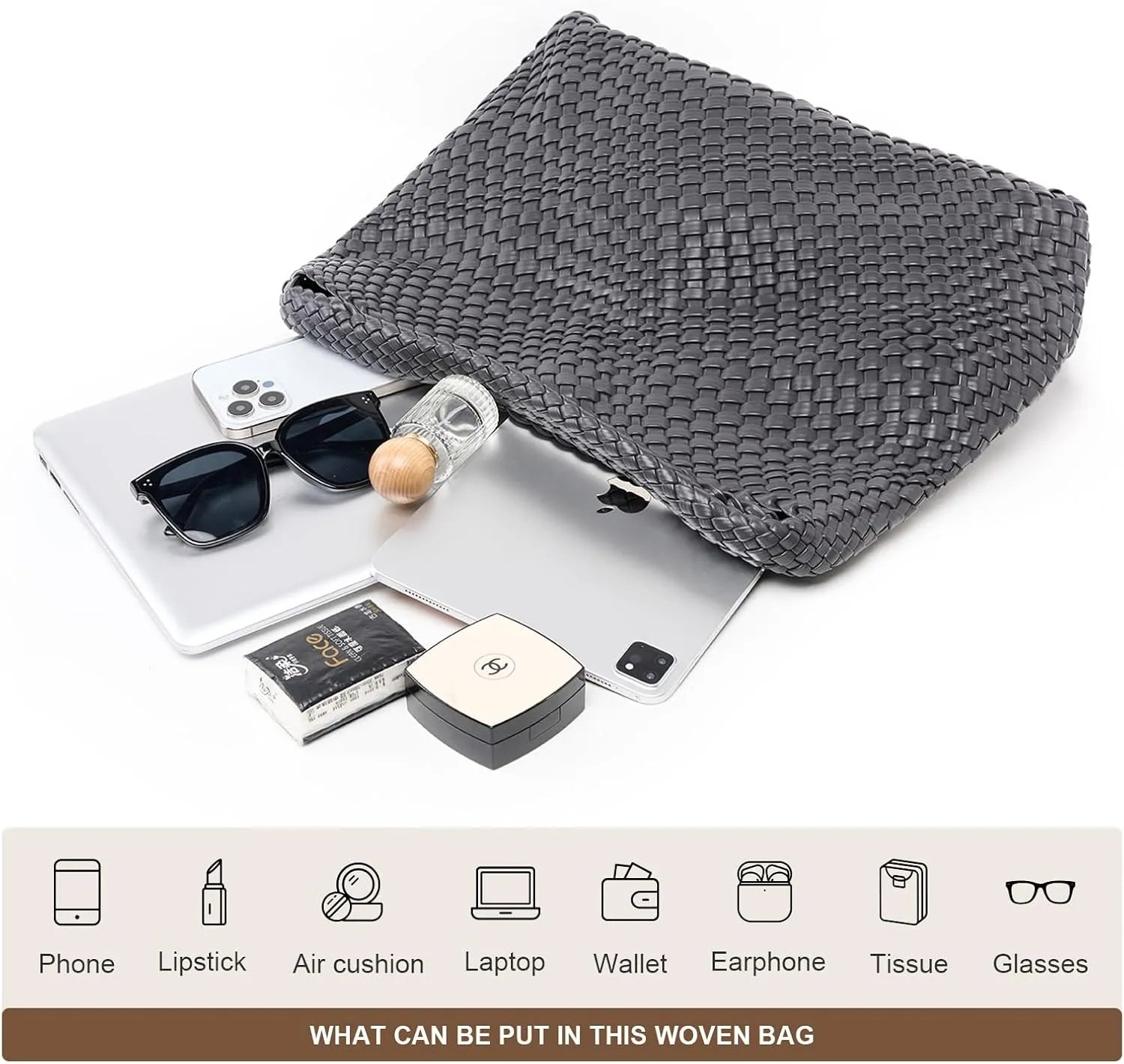 Large Woven Tote Bag for Women Weave Purse Woven Leather Handbag