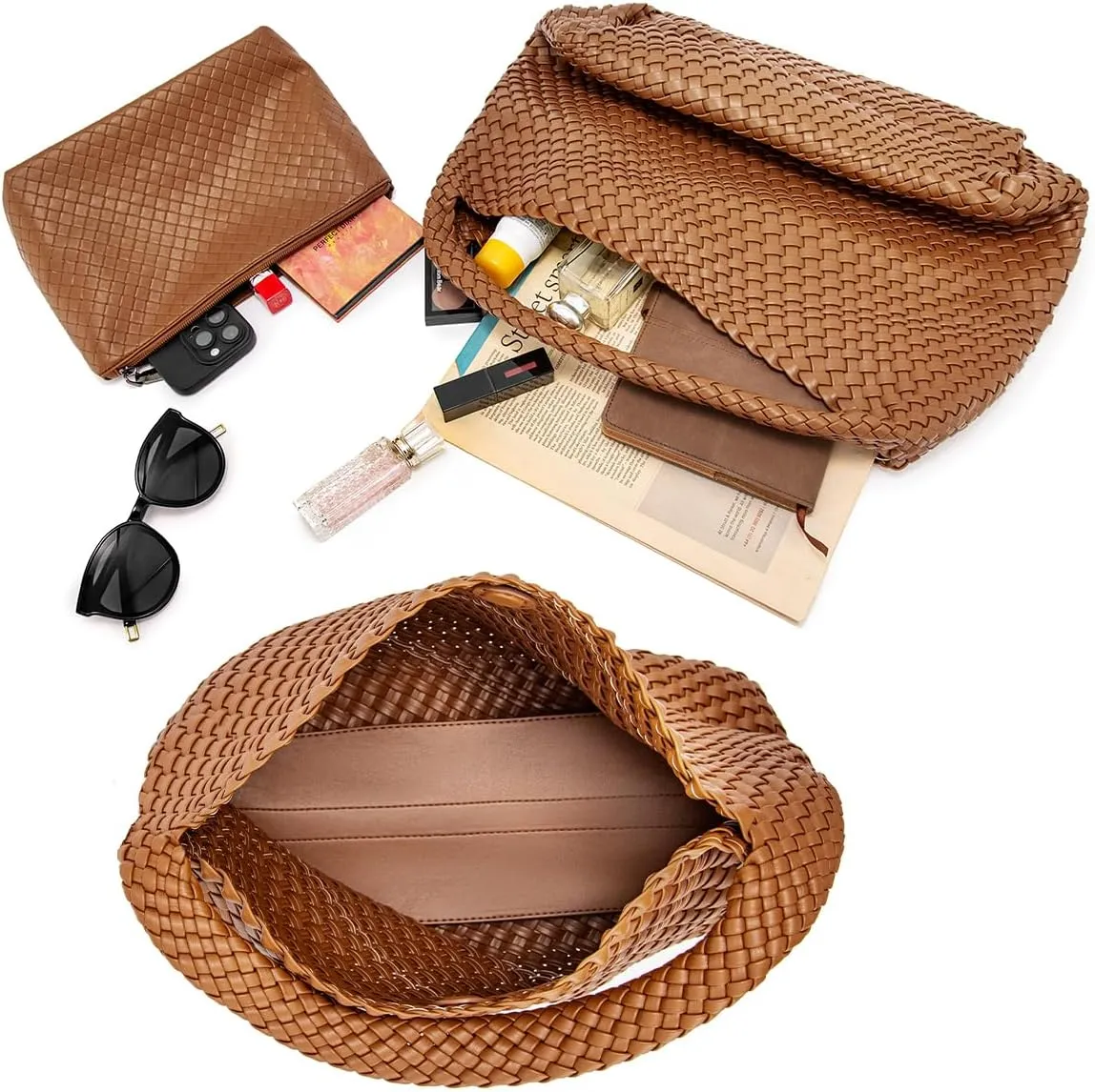 Large Woven Tote Bag for Women Woven Purse Leather Handbags Braided Purse Weave Purse with Top Handle