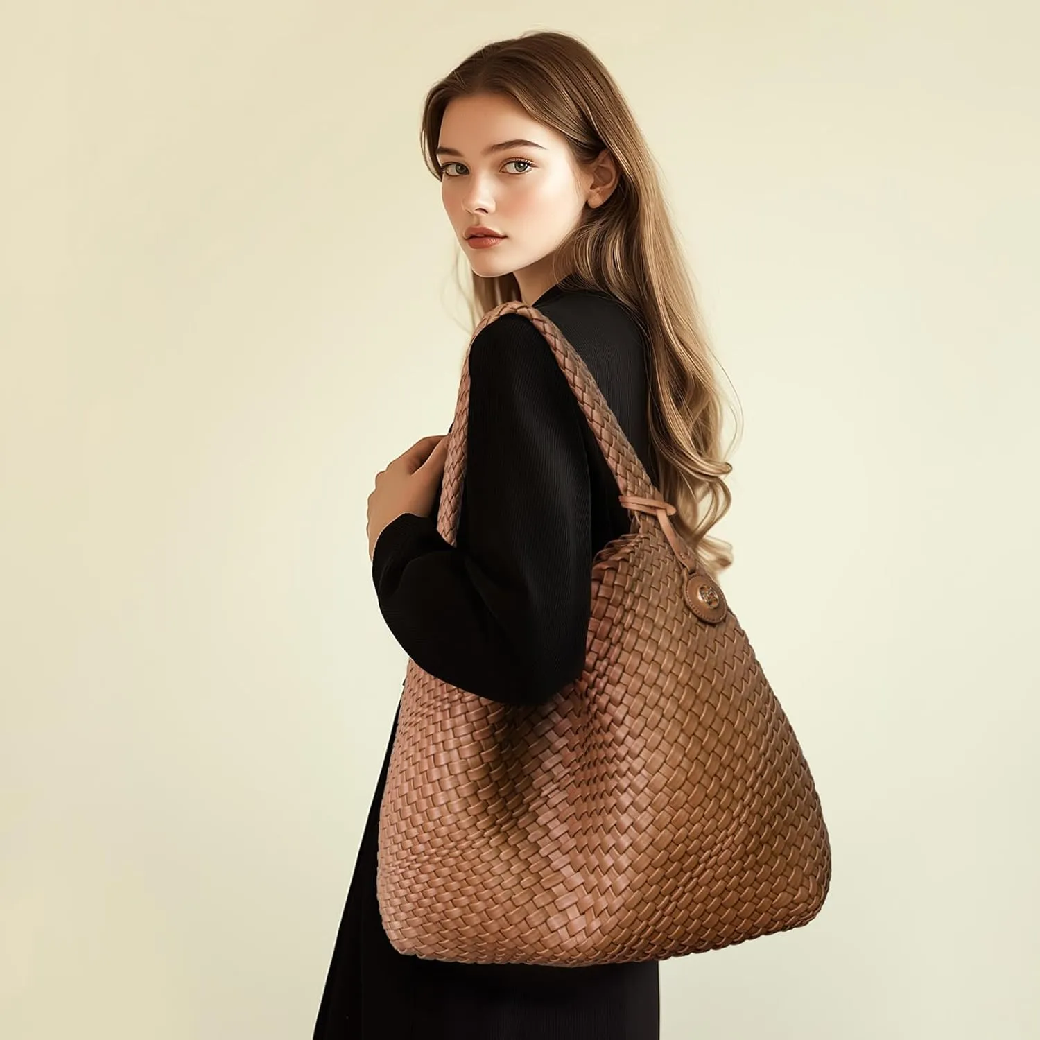 Large Woven Tote Bag for Women Woven Purse Leather Handbags Braided Purse Weave Purse with Top Handle