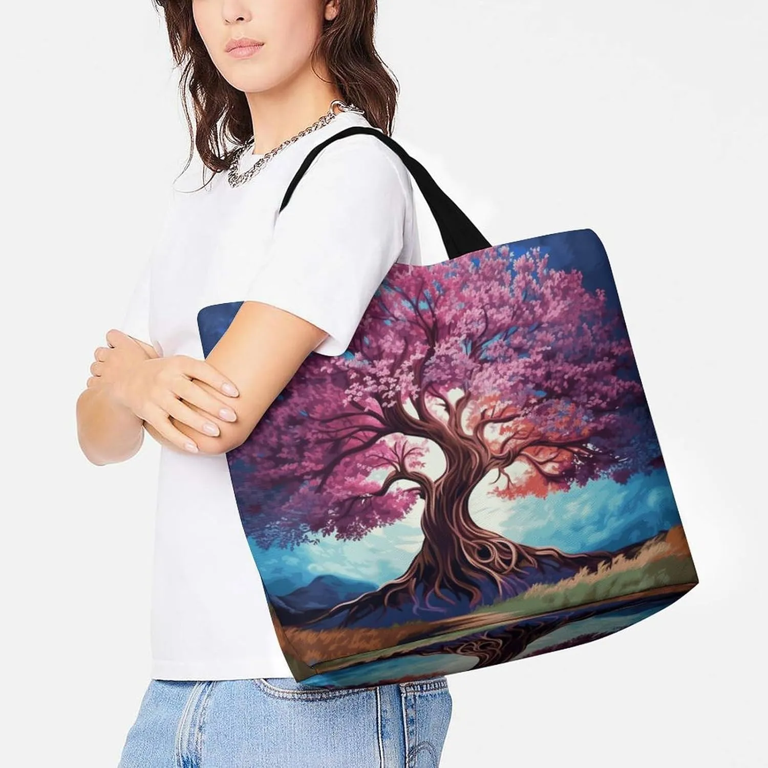 Las Vegas Night Tote Bags, Reusable Grocery Bags, Large Shopping Bag, Shoulder Bag for Women