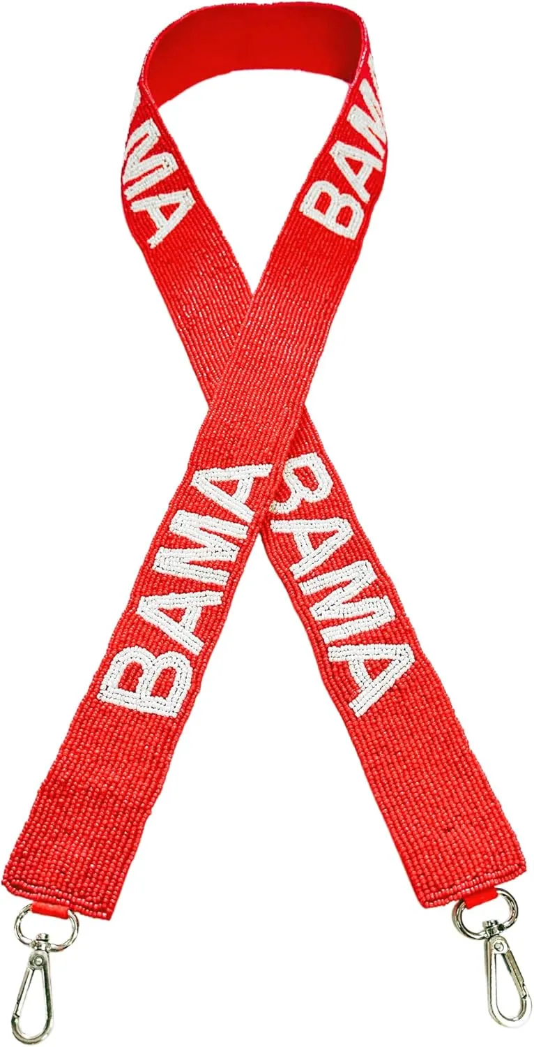 Lashicorn Beaded Purse Strap Alabama Crimson & White College Game Day Clear Handbag Replacement Strap Stadium Football University 49 x 1.75” Gold Hardware Clips