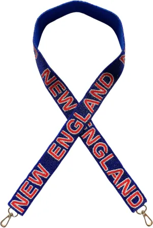 Lashicorn New England Navy Blue Beaded Purse Strap Red Letters 49” Pro Football Stadium Approved Clear Bag Patriot Gold Hardware Sports College Atlantic Massachusetts Maine