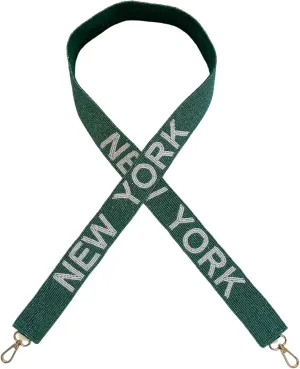 Lashicorn New York Dark Green Beaded Purse Strap White Letters 49” Pro Football Stadium Approved Clear Bag Jet Gold Hardware Sports College East