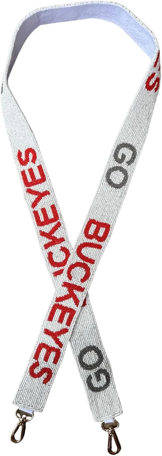 Lashicorn Ohio Beaded Purse Strap for College Football Fans | 1.5” x 49” Red, Gray, and White to Attach to Clear Stadium Purse State Football Team