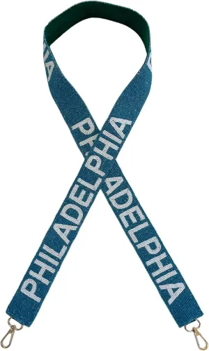 Lashicorn Philadelphia Green Beaded Purse Strap White Letters 49” Pro Football Stadium Approved Clear Bag Eagle Gold Hardware Pennsylvania Sports College East