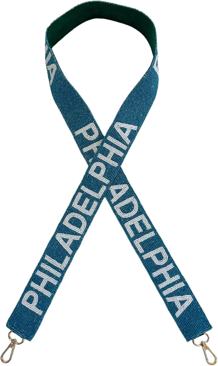 Lashicorn Philadelphia Green Beaded Purse Strap White Letters 49” Pro Football Stadium Approved Clear Bag Eagle Gold Hardware Pennsylvania Sports College East