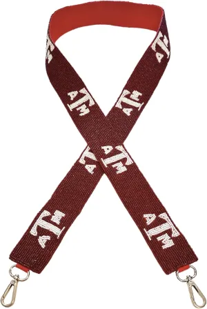Lashicorn Texas Beaded Purse Strap Maroon & White College Game day Clear Handbag Replacement Strap Stadium Football University 49 x 1.75” Gig Gold Hardware Clips