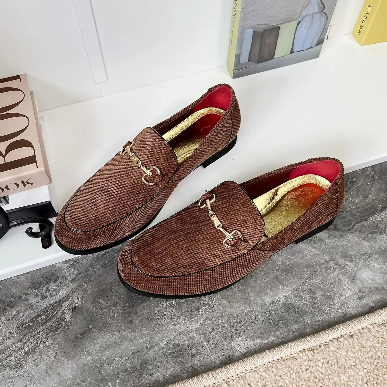 LCQL Men's Luxury Velvet Penny Loafer Shoes Noble Slip-on Casual Suede Loafers Smoking Slippers Plus Size 7-13